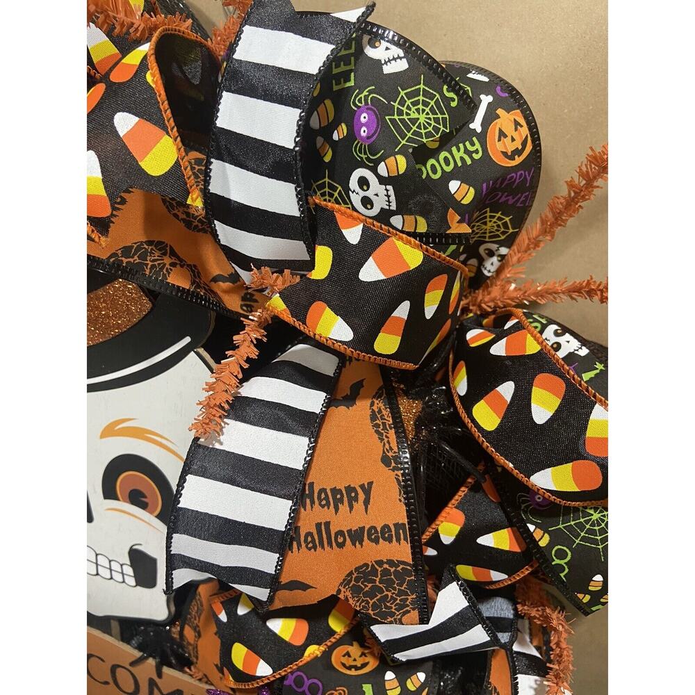 Halloween Deco Mesh Wreath~Skull, Spiders~Large~Front Door~Handmade - Picture 6 of 7